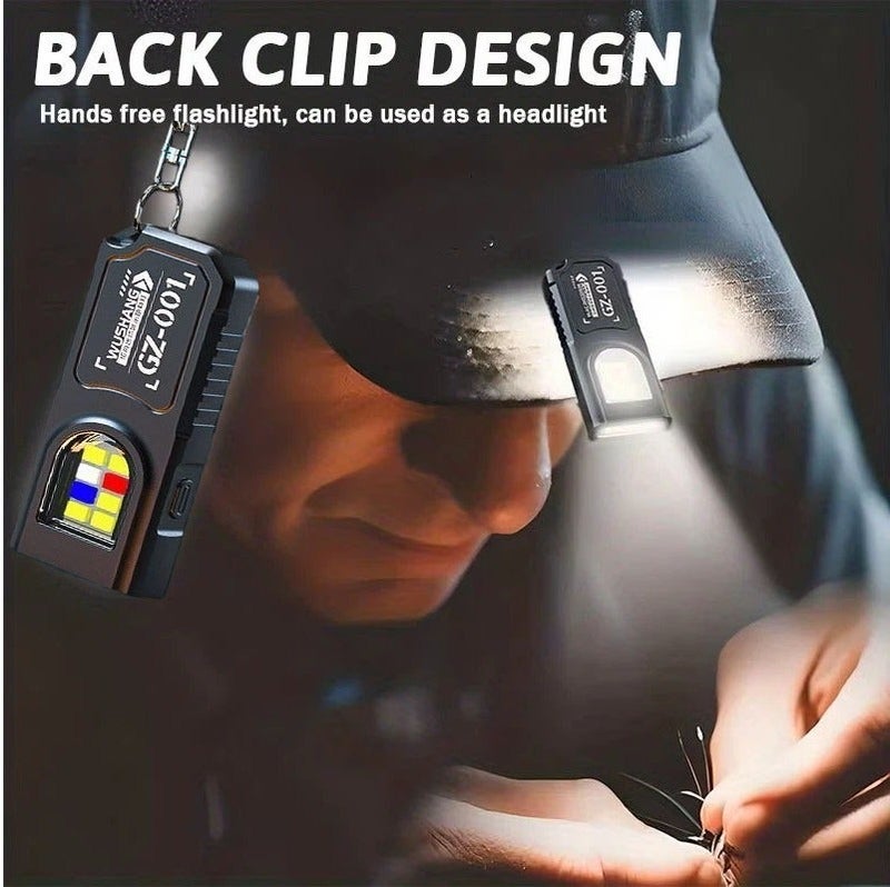 NIBEMINENT 1pc Portable USB Charging Handsfree Flashlight | Mini Keychain Lamp with Bottom Magnetic, Pen Clip Design Headlight, 5 Light Modes, Multi Functional Emergency Lantern, Hanging Tent Light, for Travel, Camping, Fishing - Image 2